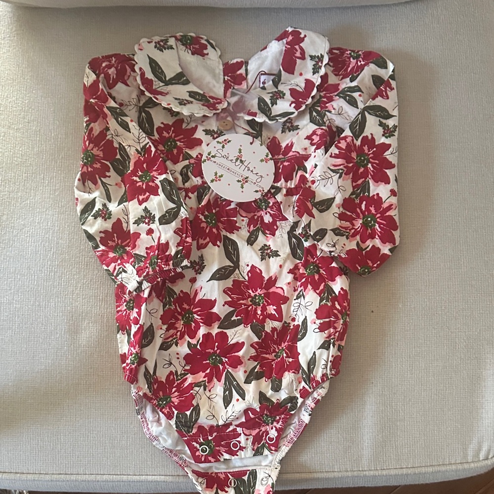 Floral Red and White Kids One Piece